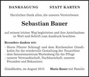 Traueranzeige Sebastian Bauer