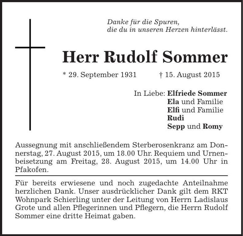 Traueranzeige Rudolf Sommer