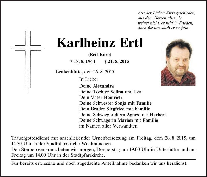 Traueranzeige Karlheinz Ertl