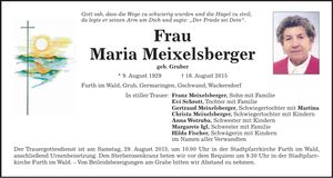 Traueranzeige Maria Meixelsberger