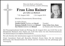 Traueranzeige Lina Rainer
