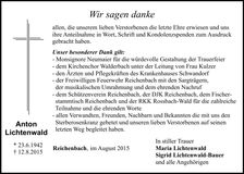 Traueranzeige Anton Lichtenwald