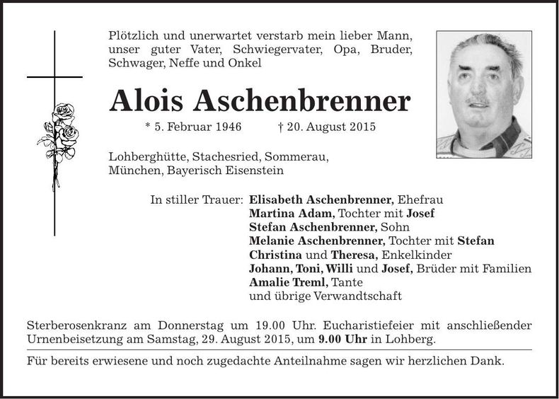 Traueranzeige Alois Aschenbrenner