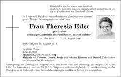 Traueranzeige Theresia Eder