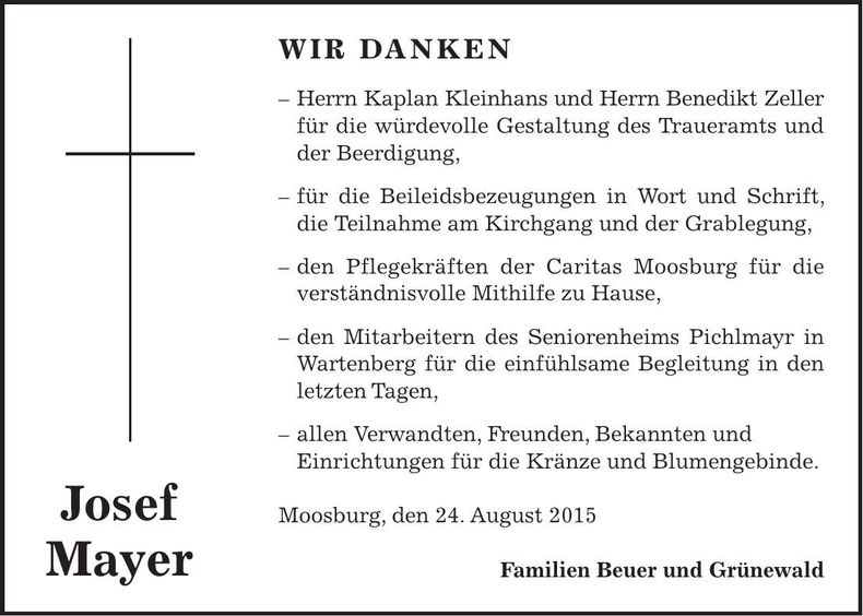 Traueranzeige Josef Mayer