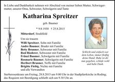 Traueranzeige Katharina Spreitzer
