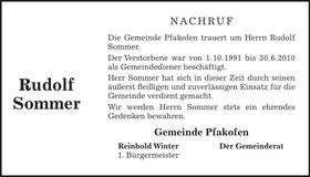 Traueranzeige Rudolf Sommer