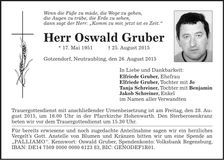 Traueranzeige Oswald Gruber