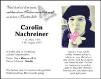 Traueranzeige Carolin Nachreiner