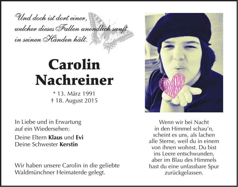 Traueranzeige Carolin Nachreiner