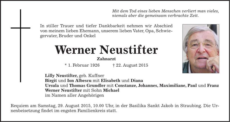 Traueranzeige Werner Neustifter
