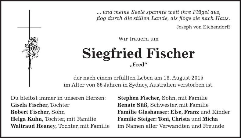 Traueranzeige Siegfried Fischer