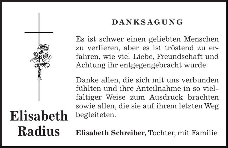 Traueranzeige Elisabeth Radius