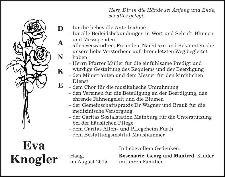 Traueranzeige Eva Knogler