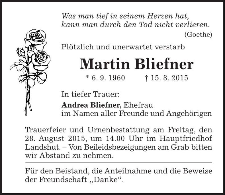 Traueranzeige Martin Bliefner