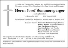 Traueranzeige Josef Sommersperger