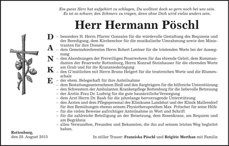 Traueranzeige Hermann Pöschl