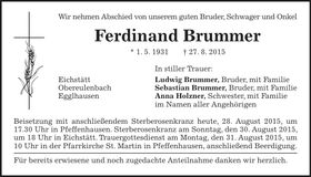 Traueranzeige Ferdinand Brummer