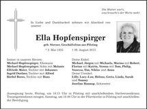 Traueranzeige Ella Hopfenspirger