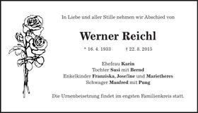 Traueranzeige Werner Reichl