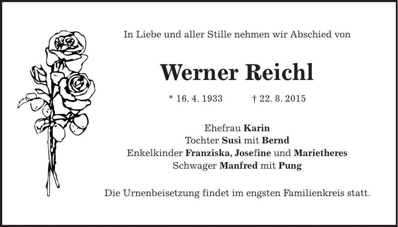 Traueranzeige Werner Reichl