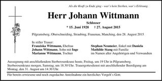 Traueranzeige Johann Wittmann