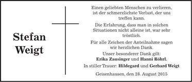 Traueranzeige Stefan Weigt
