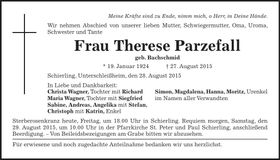 Traueranzeige Therese Parzefall