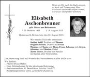 Traueranzeige Elisabeth Aschenbrenner