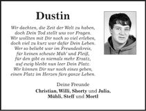 Traueranzeige Dustin Zschiegner