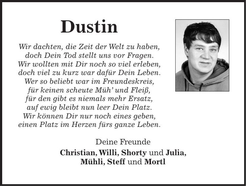 Traueranzeige Dustin Zschiegner