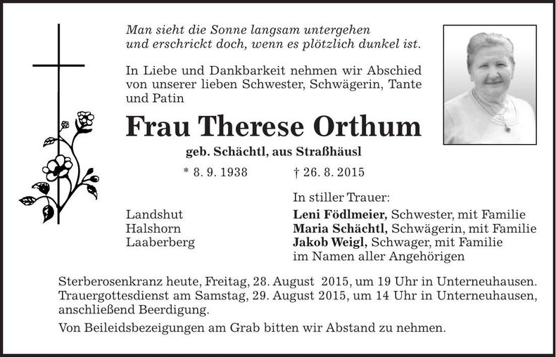 Traueranzeige Therese Orthum