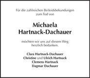 Traueranzeige Michaela Hartnack-Dachauer