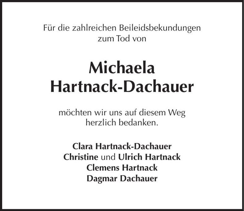 Traueranzeige Michaela Hartnack-Dachauer