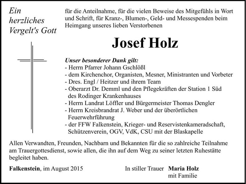 Traueranzeige Josef Holz