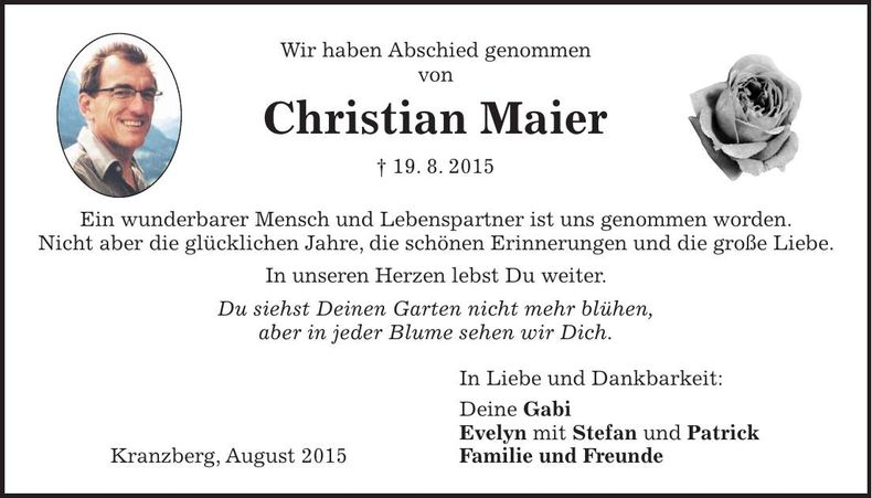 Traueranzeige Maier Christian