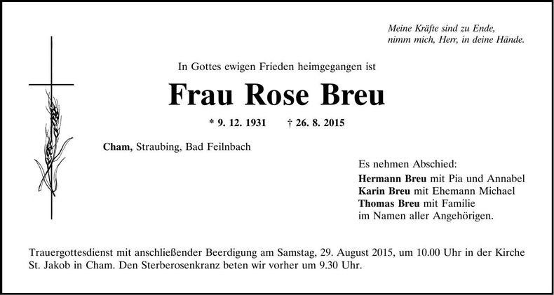 Traueranzeige Rose Breu