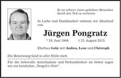 Traueranzeige Jürgen Pongratz