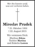Traueranzeige Miroslav Prudek