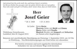 Traueranzeige Josef Geier