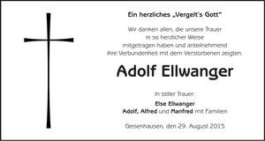 Traueranzeige Adolf Ellwanger