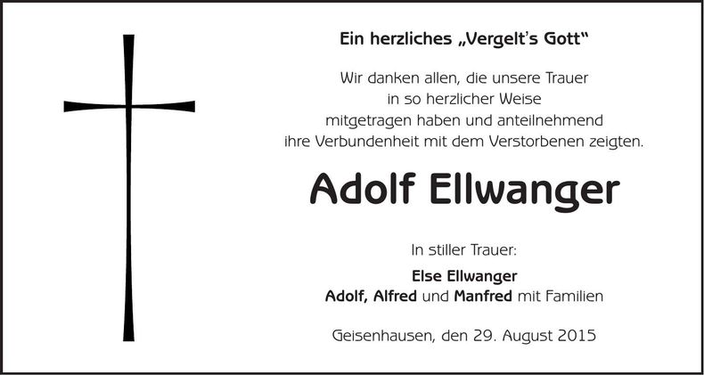 Traueranzeige Adolf Ellwanger