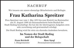 Traueranzeige Katharina Spreitzer