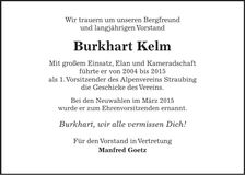 Traueranzeige Burkhart Kelm