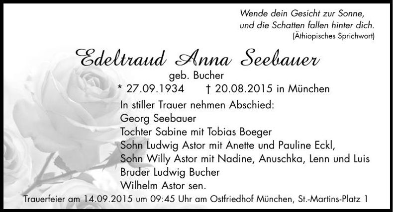 Traueranzeige Edeltraud Anna Seebauer