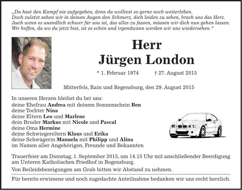 Traueranzeige Jürgen London