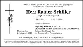 Traueranzeige Rainer Schiller
