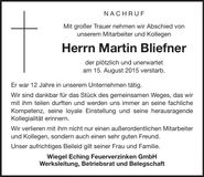 Traueranzeige Martin Bliefner