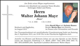 Traueranzeige Walter Mayr