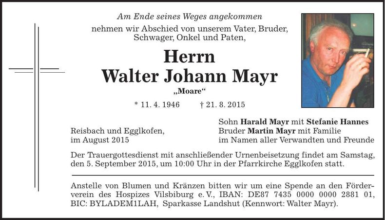 Traueranzeige Walter Mayr
